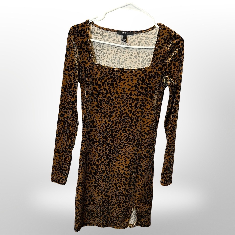 🐆 Forever 21 Velvet Leopard Mini Dress – Size S - Picture 3 of 9
